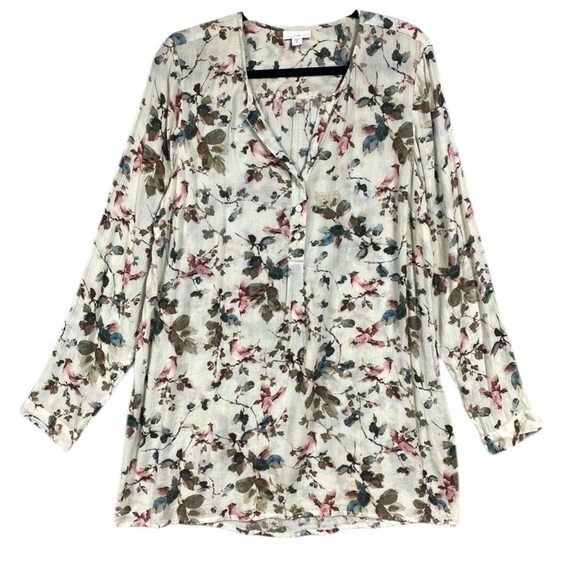 J. Jill Floral Popover Tunic Top Size M Tall Lightweight - Picture 1 of 8